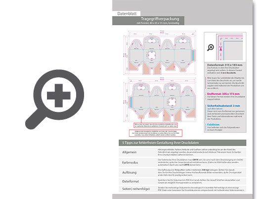 Product Bild tragegriffverpackung_(8_cm_x_6_5_cm_x_5_5_cm)_beidseitig_bedruckt_5_4-farbig_(cmyk_+_sonderfarbe)_mit_geklebtem_fenster